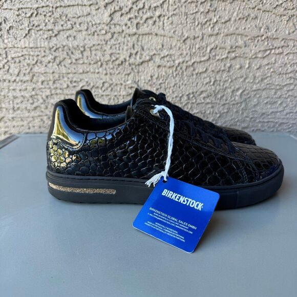 NEW Birkenstock Bend Low Croc Embossed Sneakers Womens 39EU or 8US Black Shiny - Picture 3 of 13